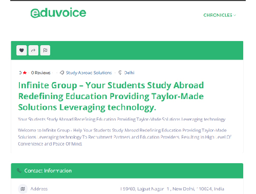 Infinite Group – Your Students Study Abroad Redefining Education Providing Taylor-Made Solutions Leveraging technology.(EduVoice)